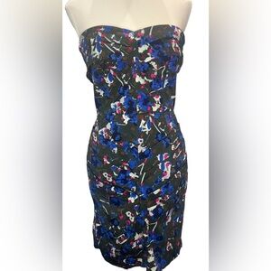 RACHEL ROY strapless pocket dress | Size 6 | blue and pink floral abstract 80’s